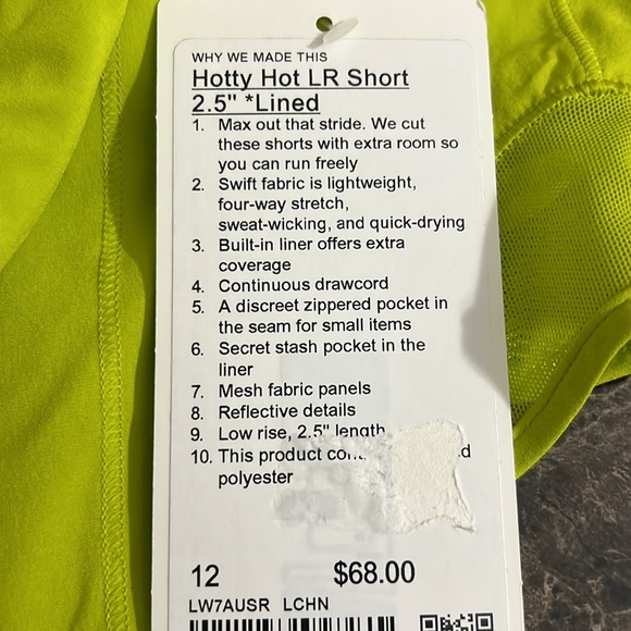 LULULEMON HOTTY HOT LOW RISE SHORT 2.5”LINED GREEN(LCHN) COLOR SIZE 12 NWT - Picture 7 of 7